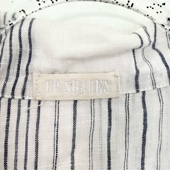 CP Shades Womens  Linen Top S Tunic White Blue Stripe Lagenlook Boho Relaxed - Picture 2 of 8
